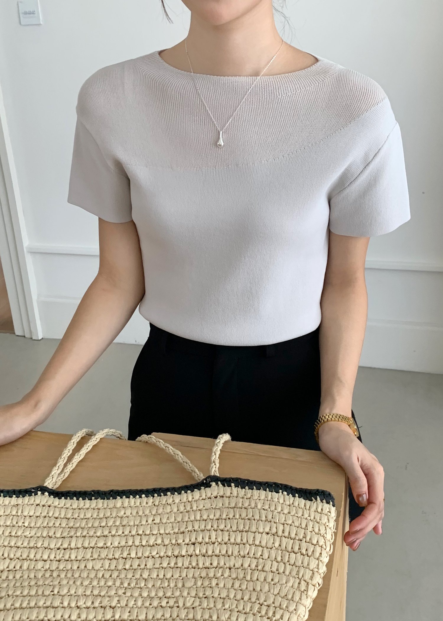 (DEFECT) Varie Mesh Knit Top in Oat Grey