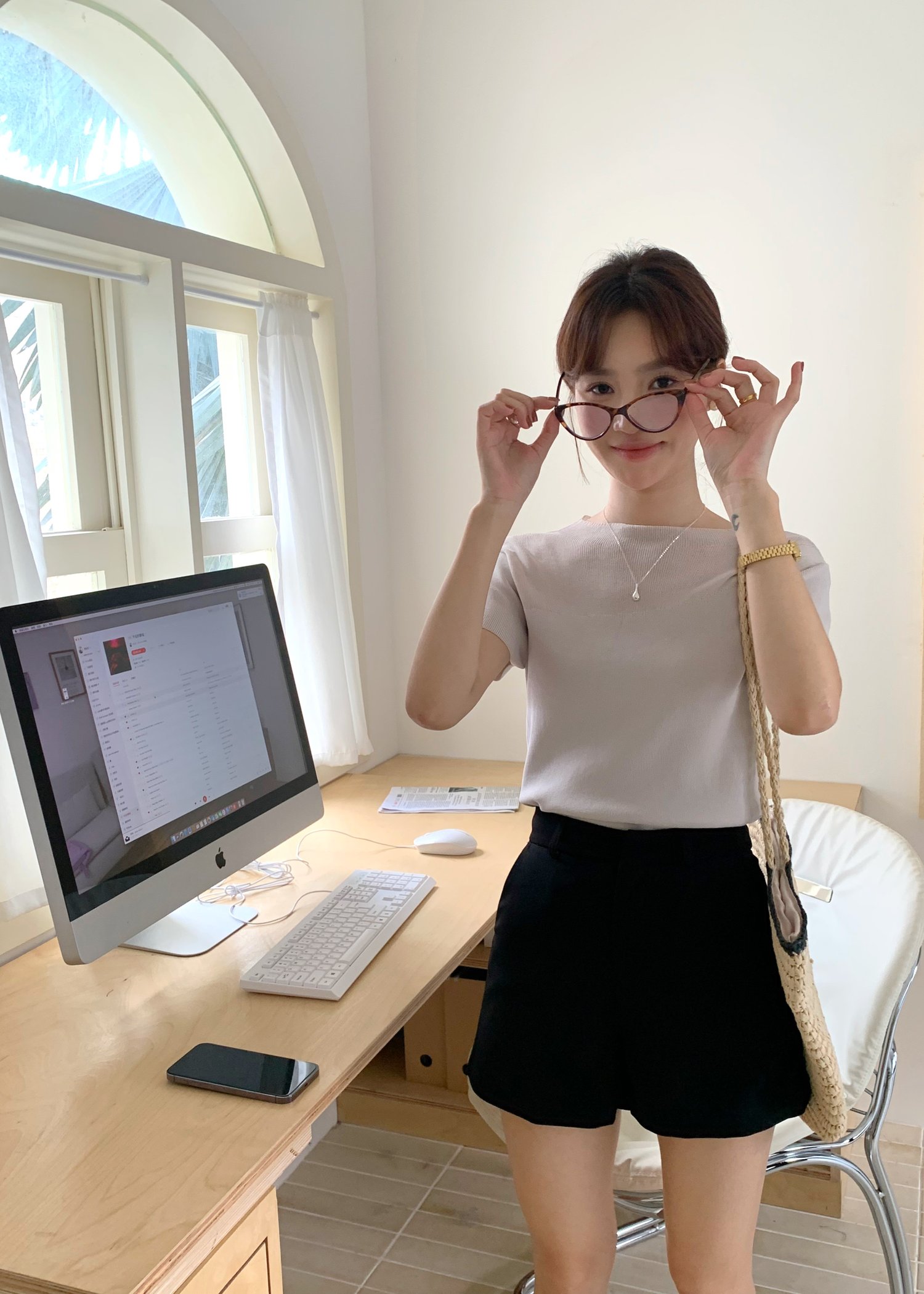 (DEFECT) Varie Mesh Knit Top in Oat Grey