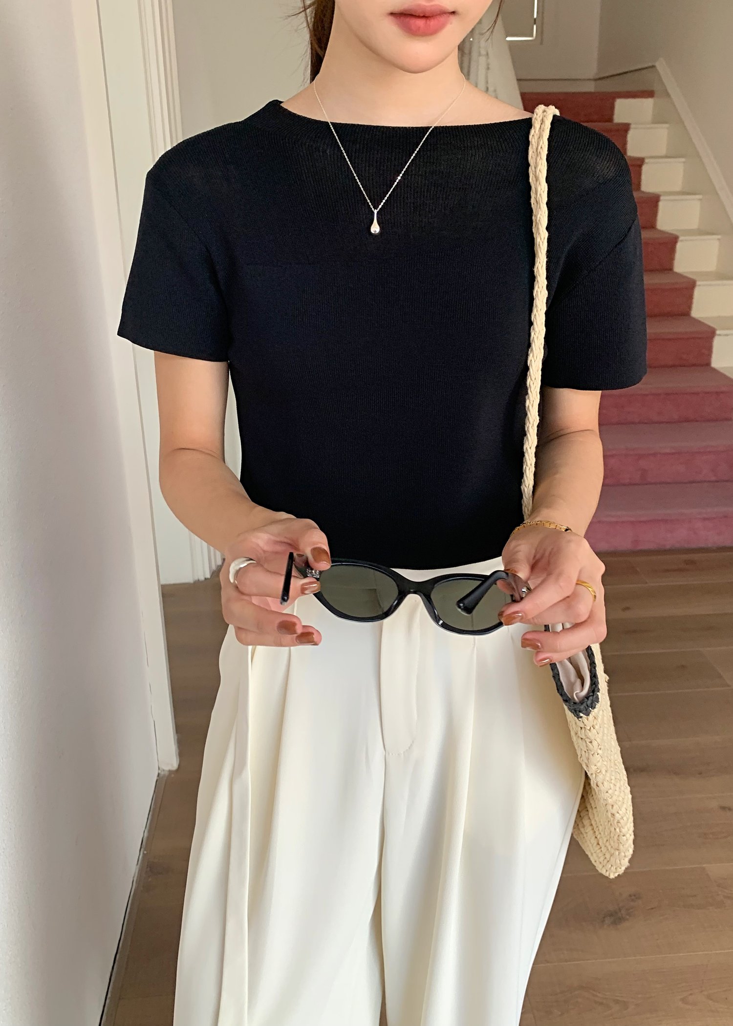 (DEFECT) Varie Mesh Knit Top in Black