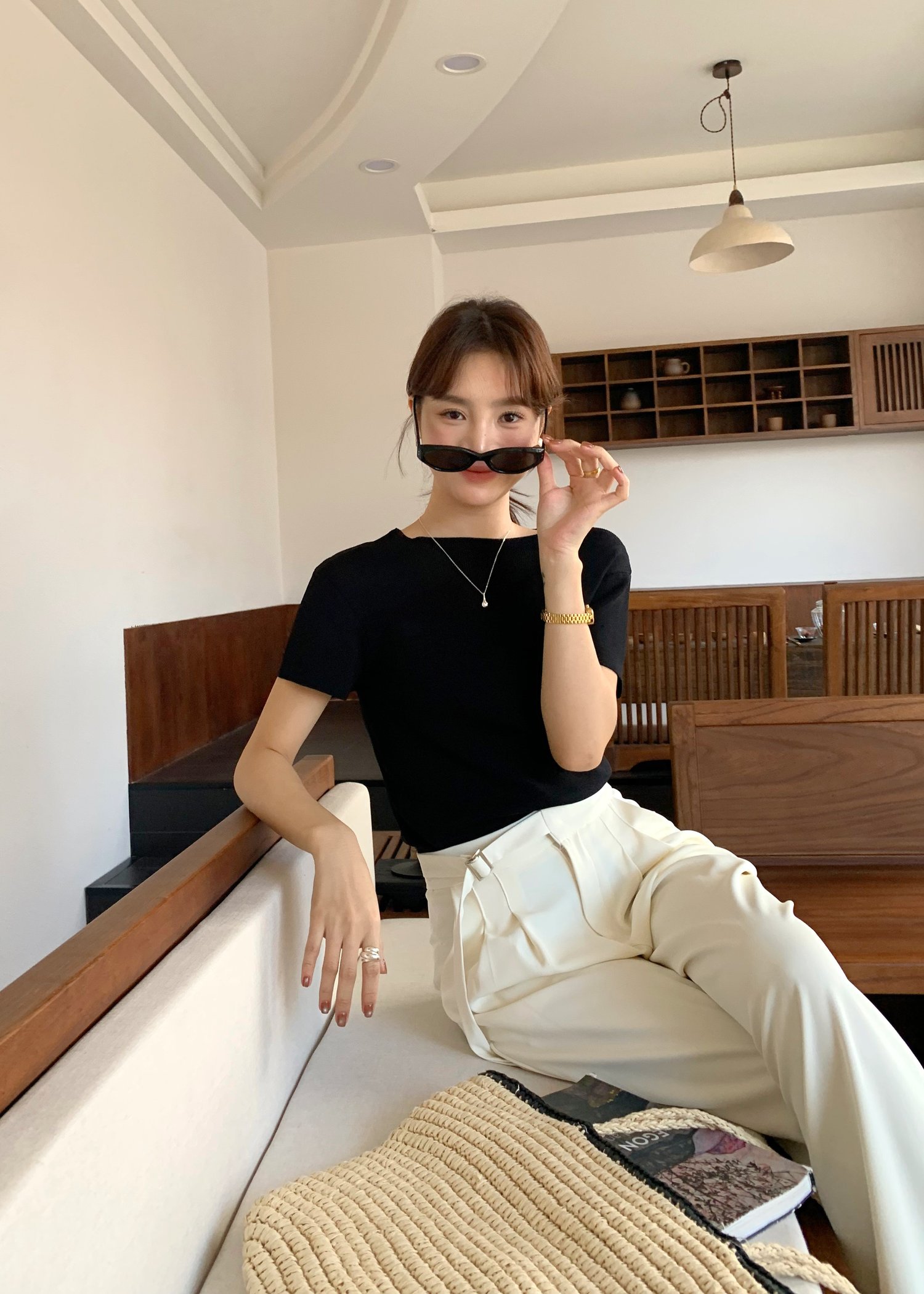 (DEFECT) Varie Mesh Knit Top in Black