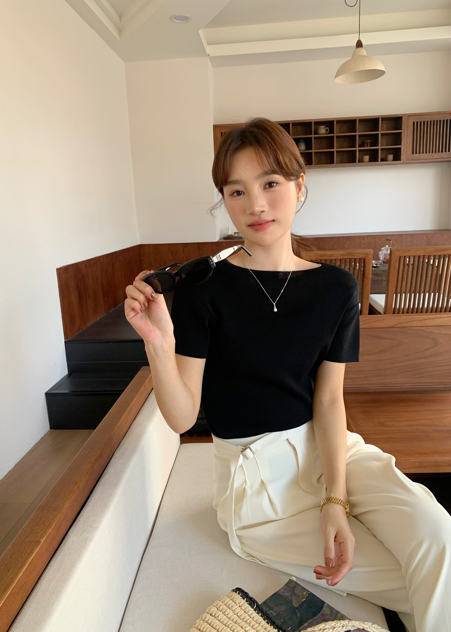 (DEFECT) Varie Mesh Knit Top in Black