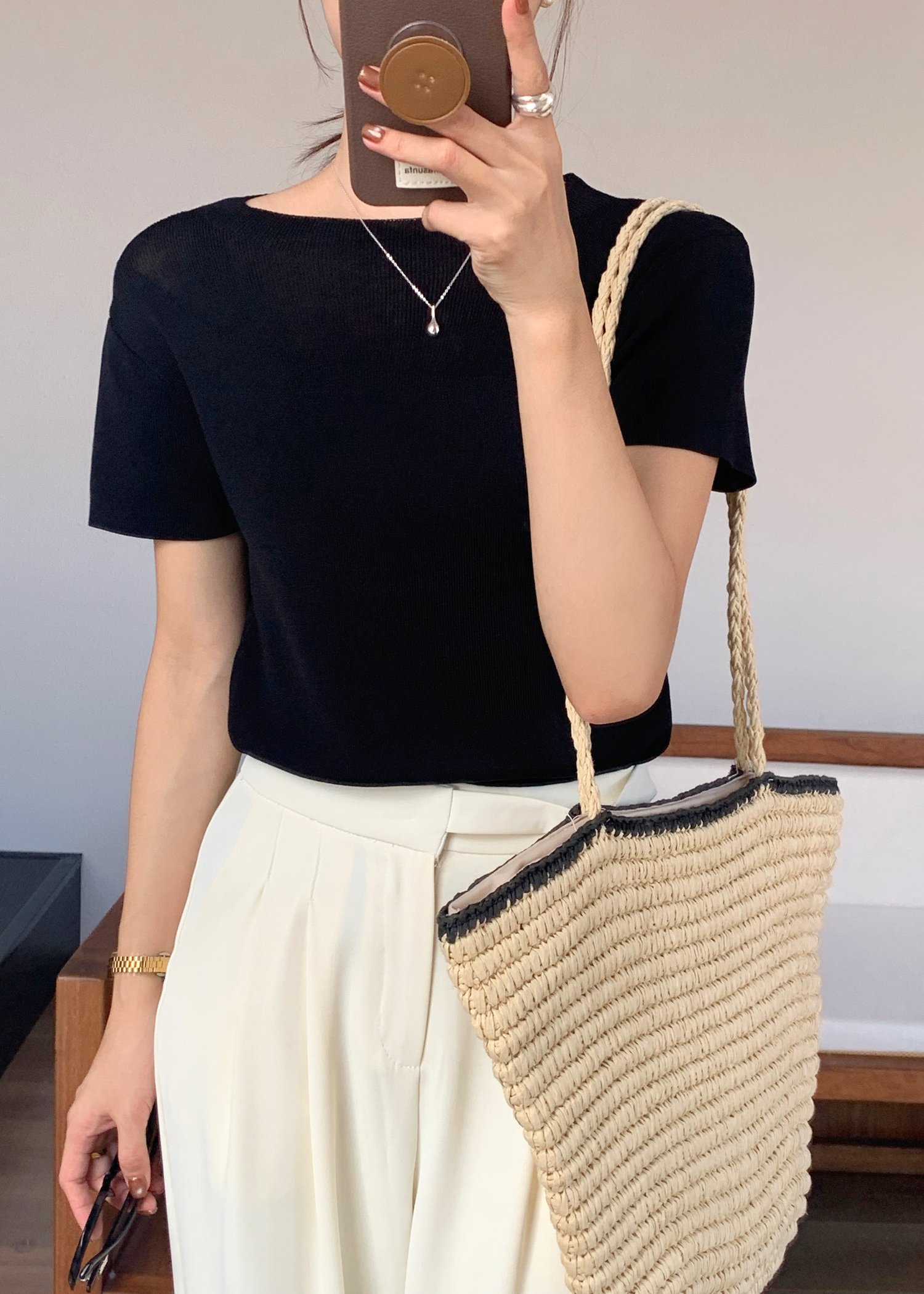 (DEFECT) Varie Mesh Knit Top in Black