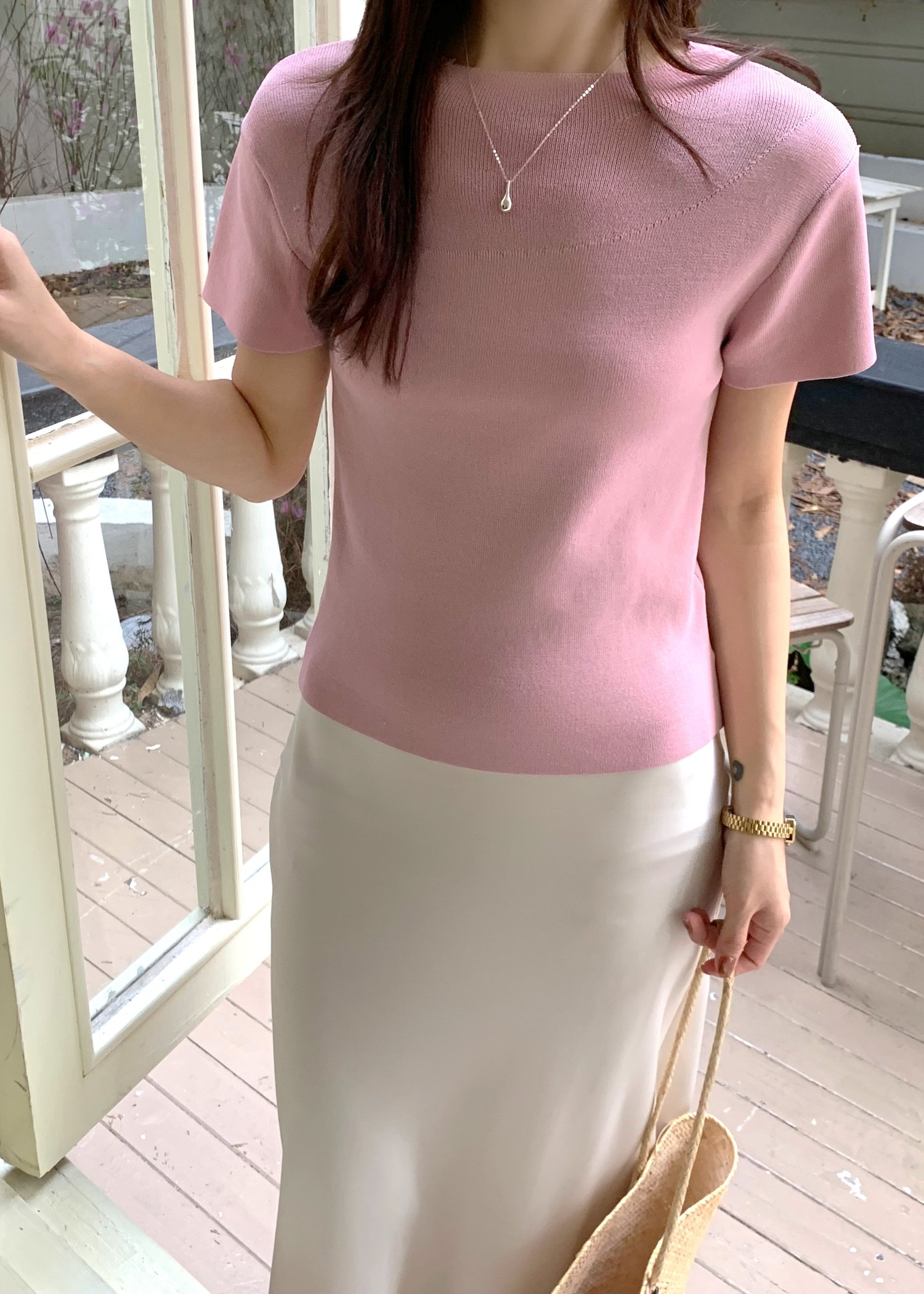 (DEFECT) Varie Mesh Knit Top in Pink