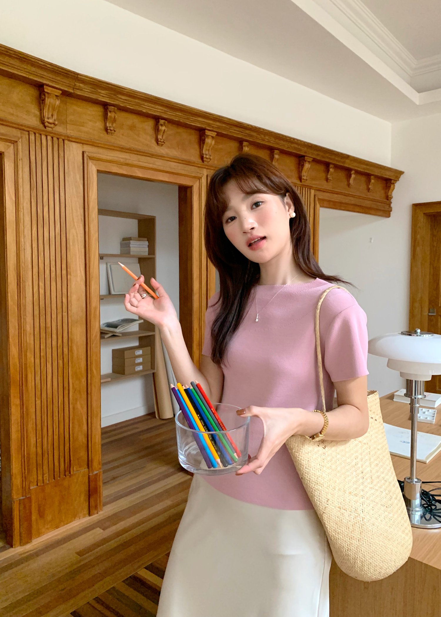 (DEFECT) Varie Mesh Knit Top in Pink