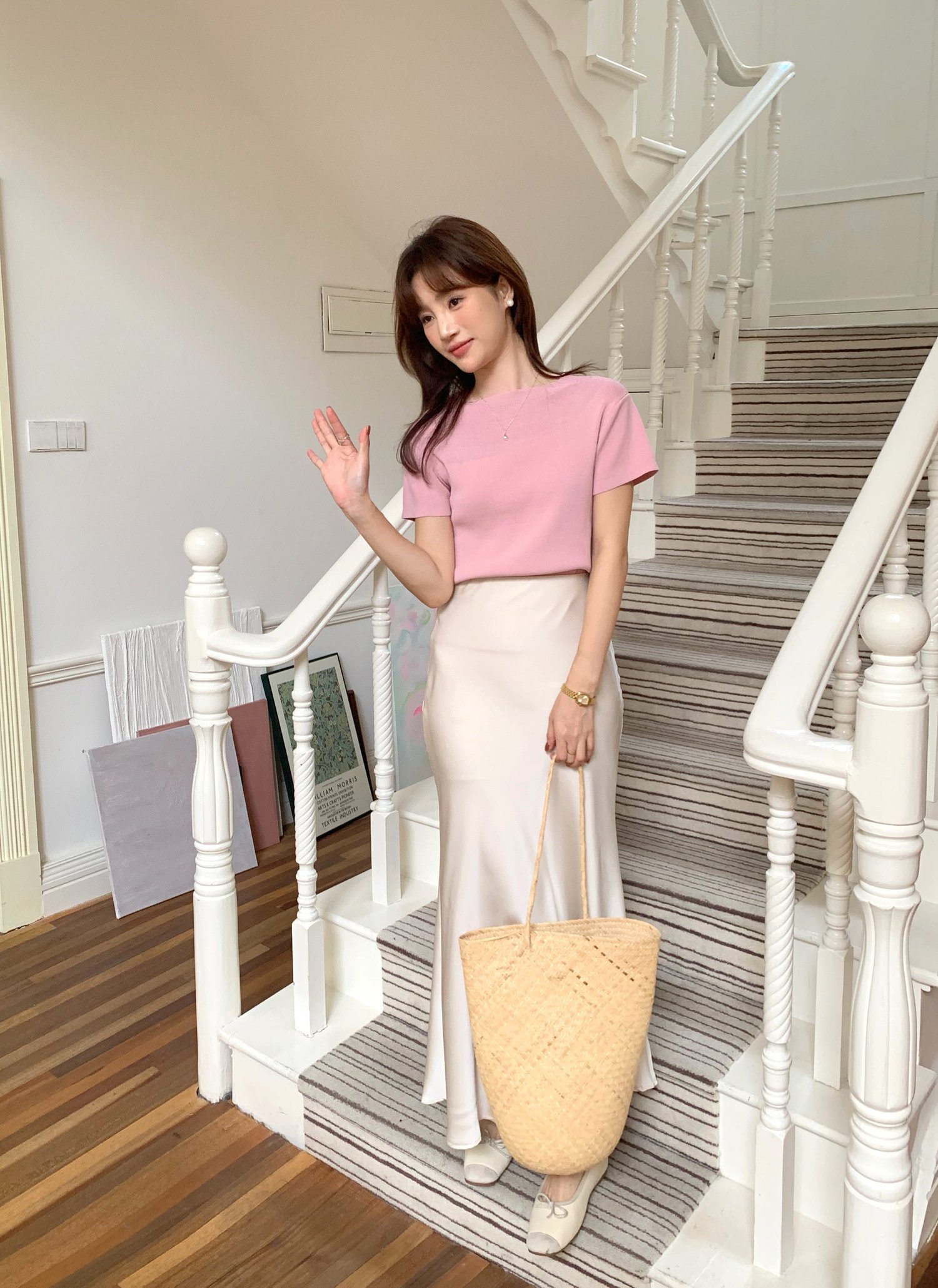 (DEFECT) Varie Mesh Knit Top in Pink