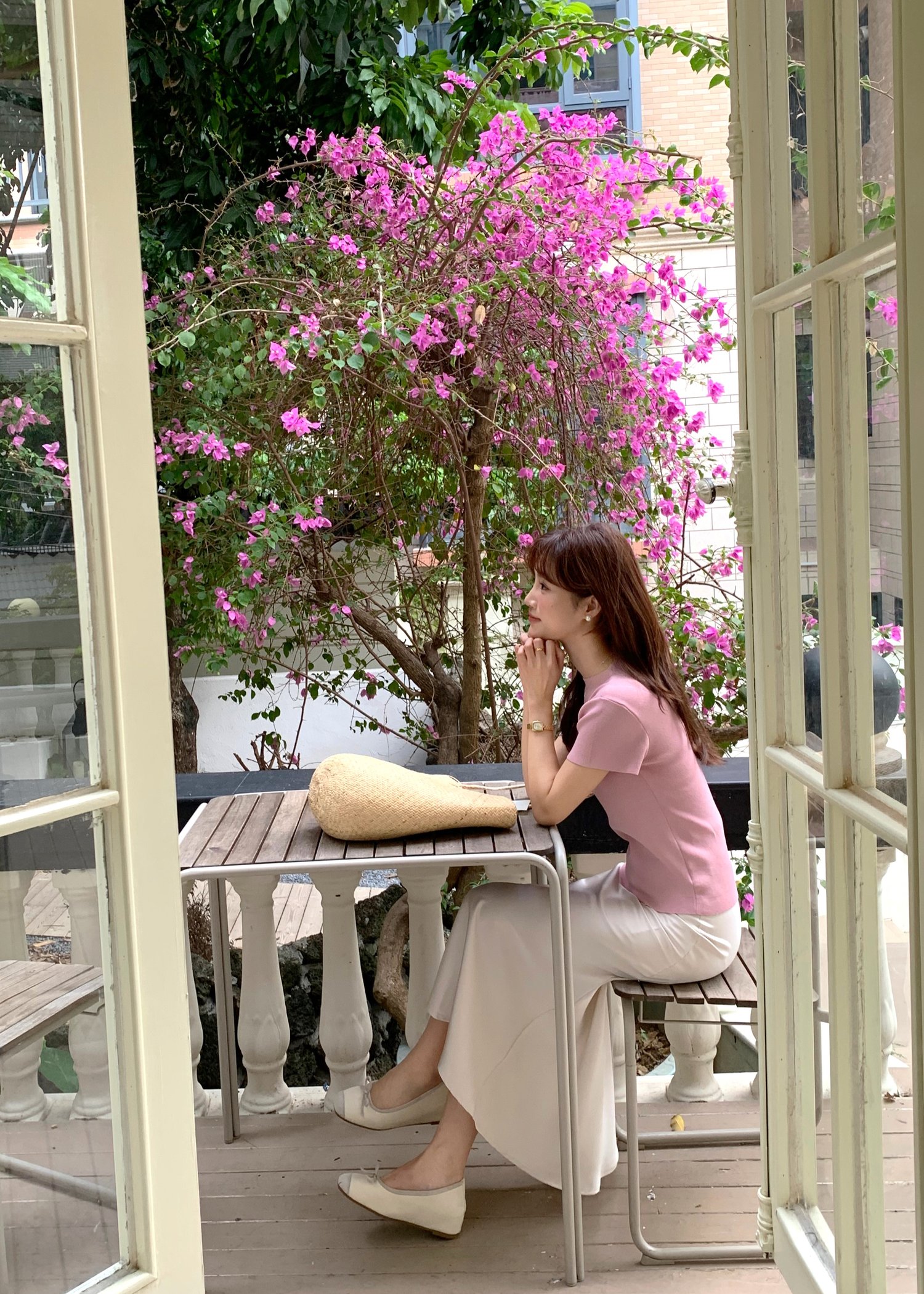 (DEFECT) Varie Mesh Knit Top in Pink