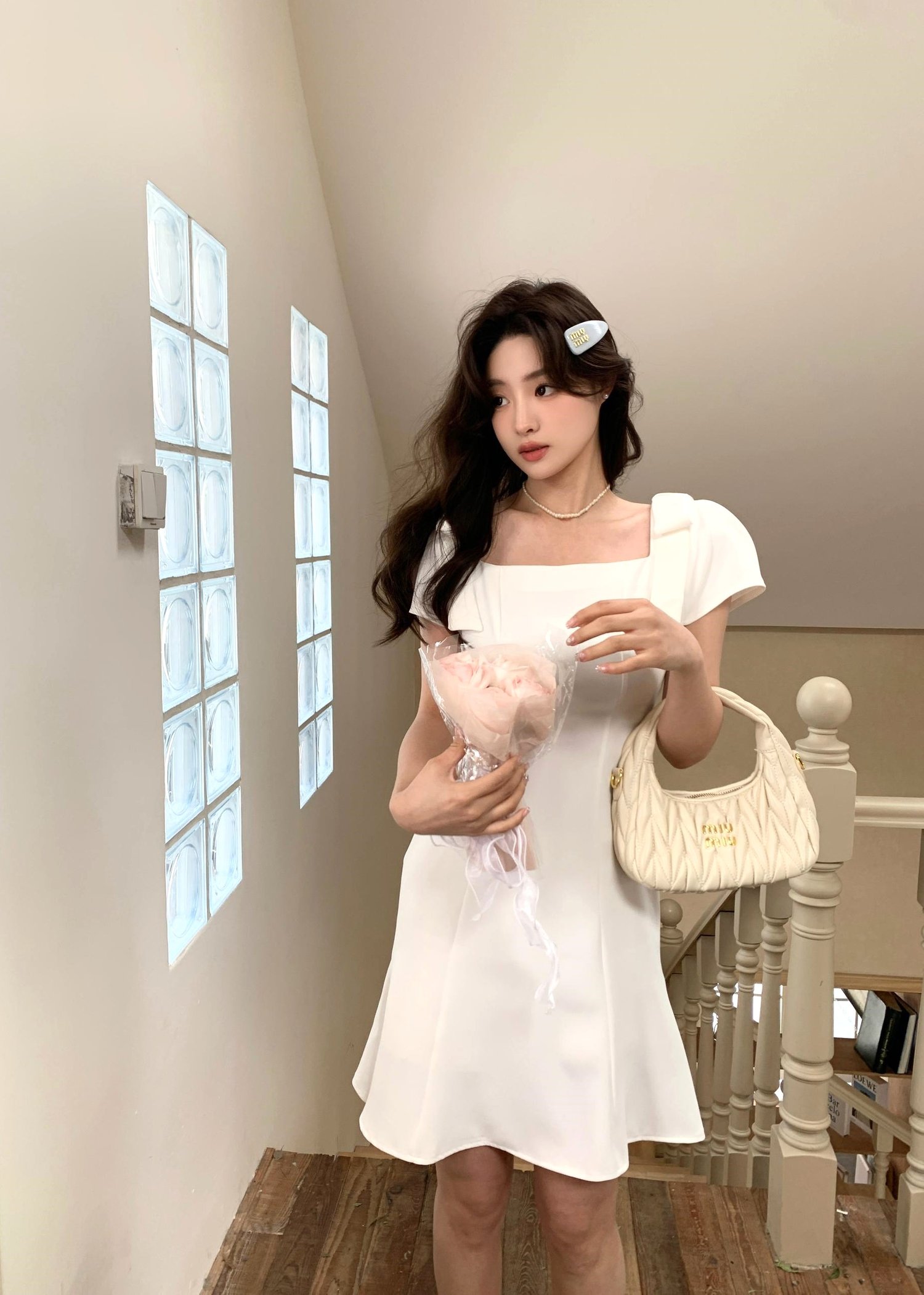 (DEFECT) L' Amour Roman Flare Mini Dress in White