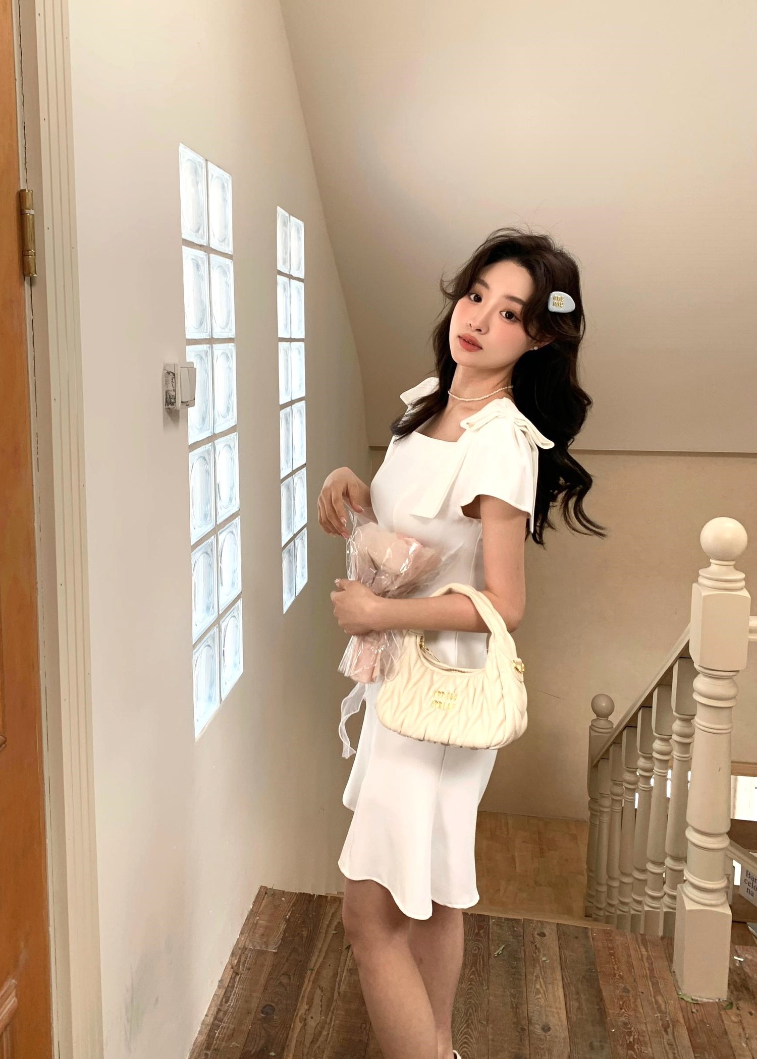 (DEFECT) L' Amour Roman Flare Mini Dress in White