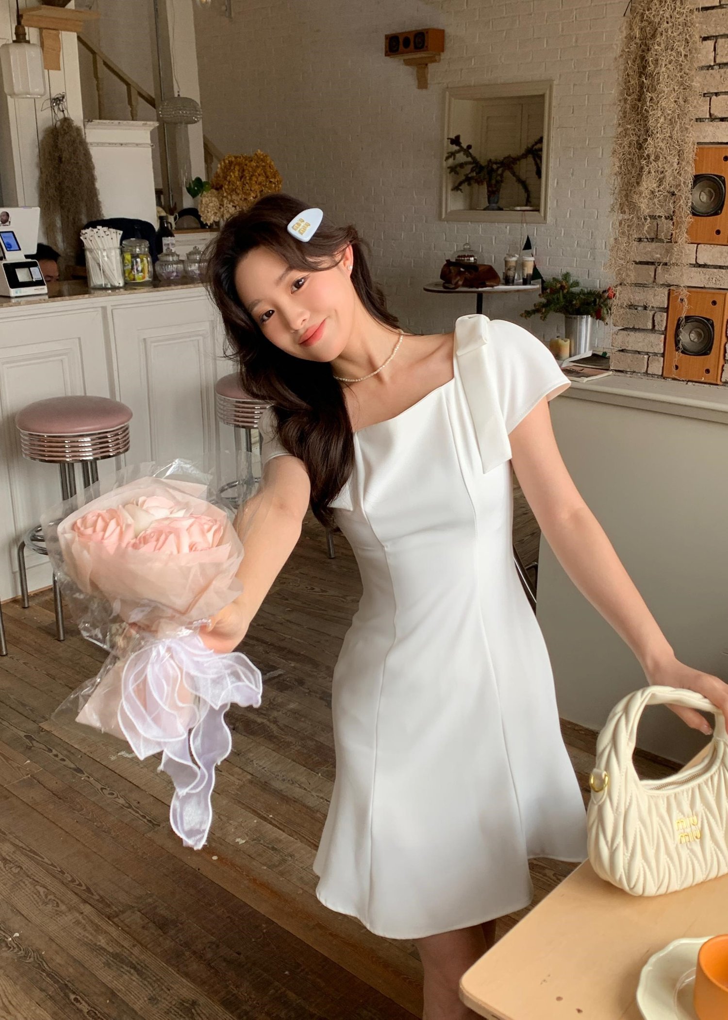 (DEFECT) L' Amour Roman Flare Mini Dress in White
