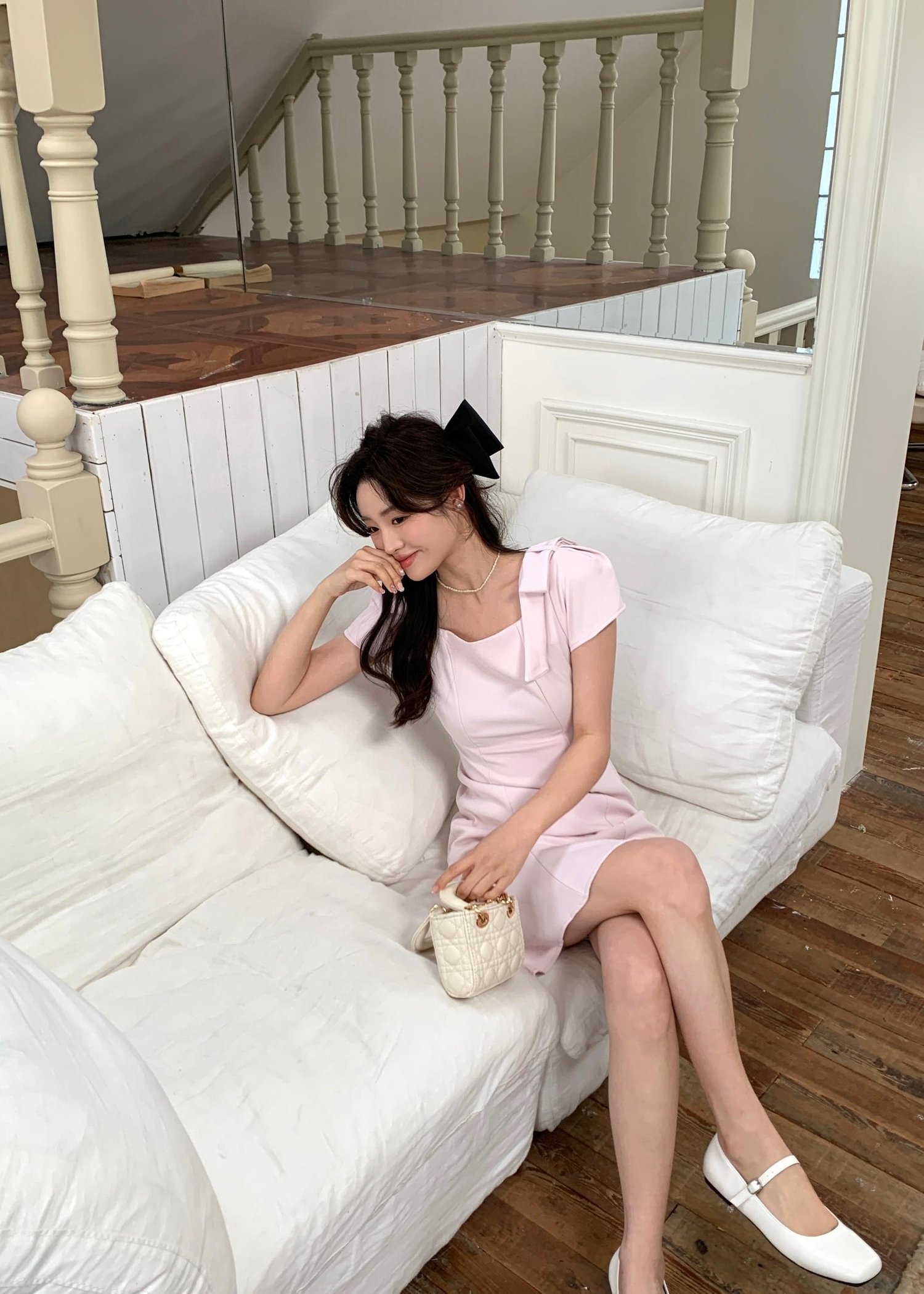 (DEFECT) L' Amour Roman Flare Mini Dress in Pink