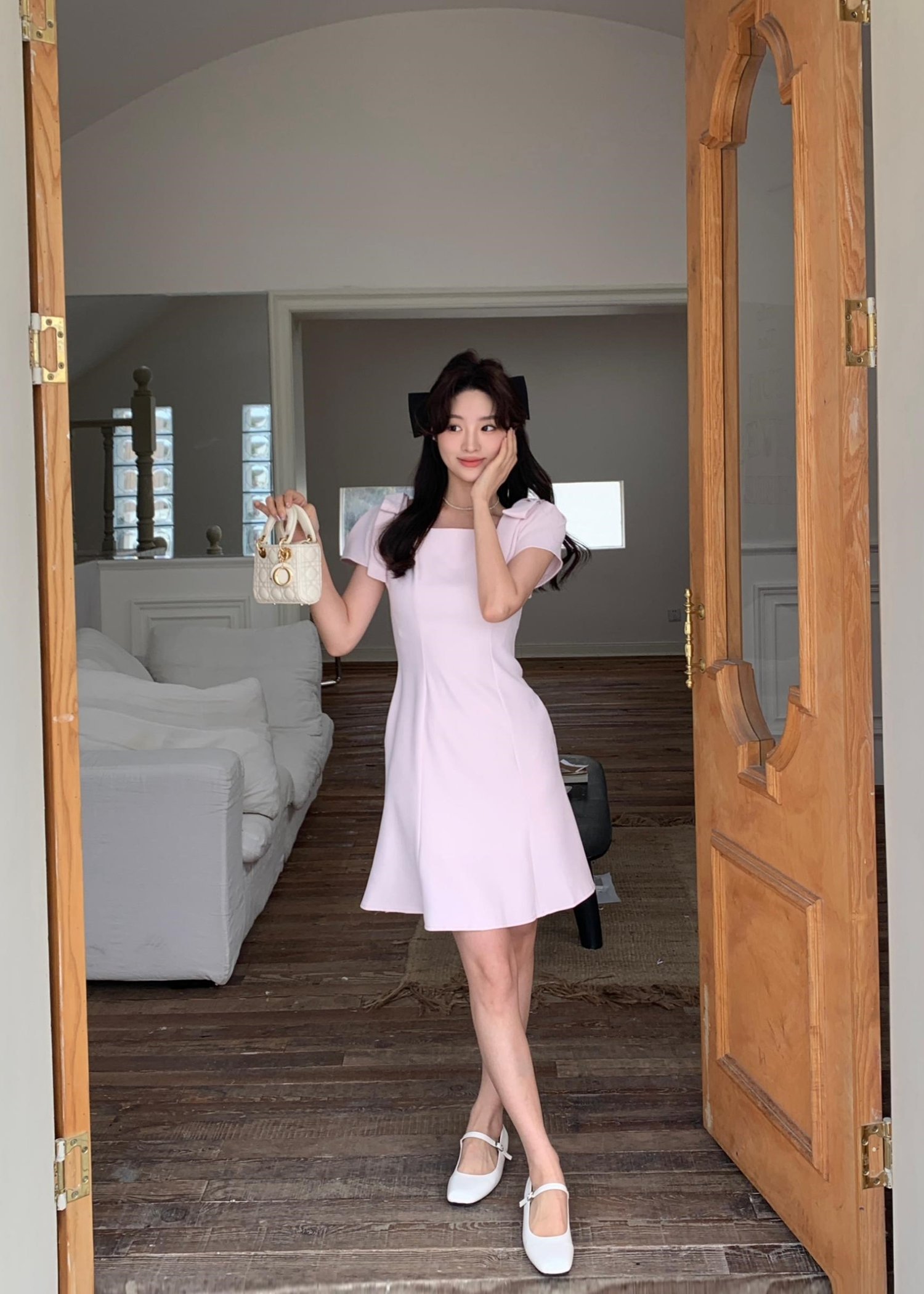 (DEFECT) L' Amour Roman Flare Mini Dress in Pink