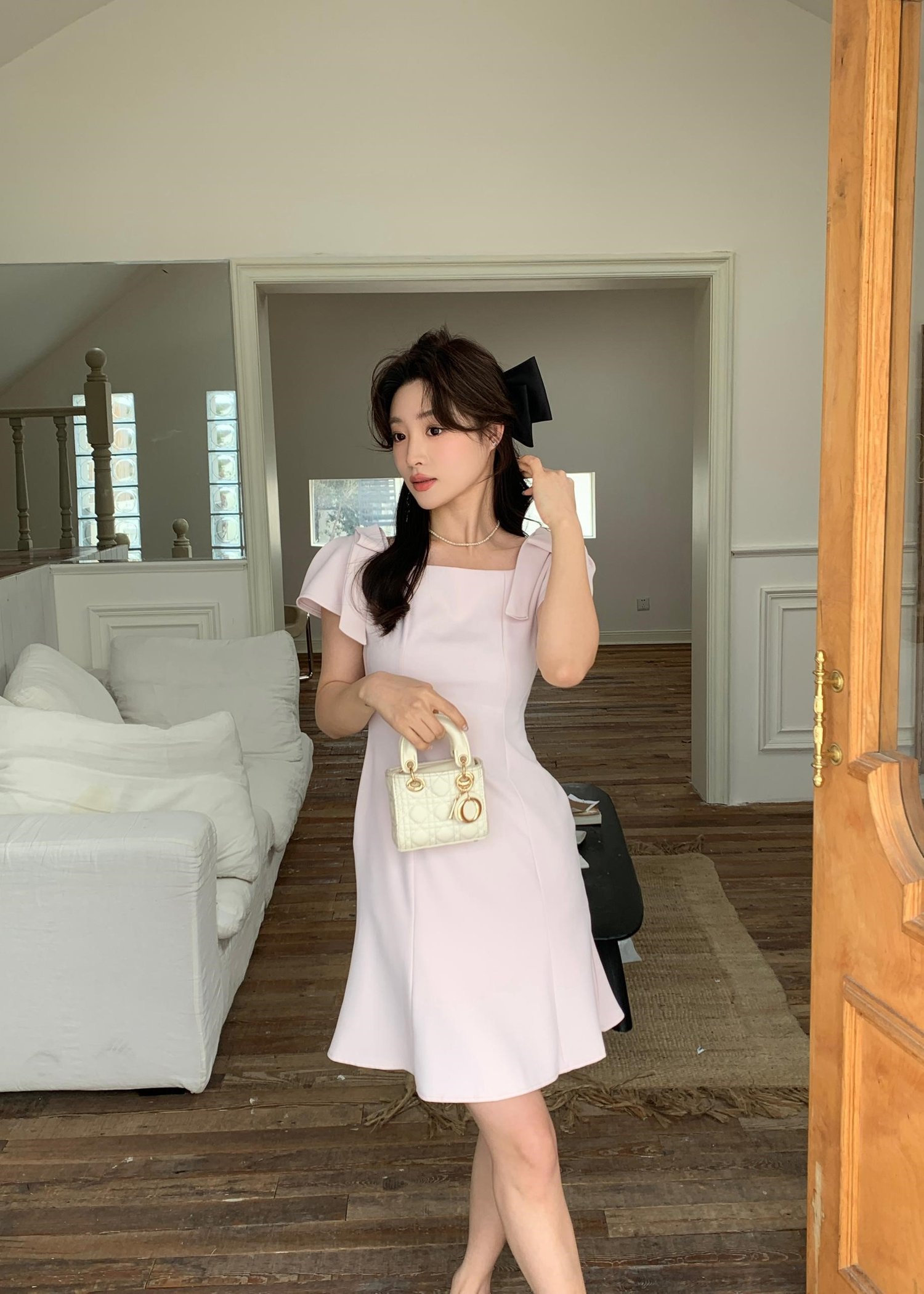 (DEFECT) L' Amour Roman Flare Mini Dress in Pink