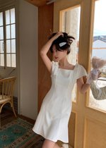 (DEFECT) L&#039; Amour Roman Flare Mini Dress in White