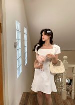 (DEFECT) L&#039; Amour Roman Flare Mini Dress in White