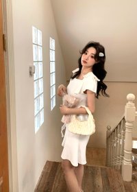L' Amour Roman Flare Mini Dress in White