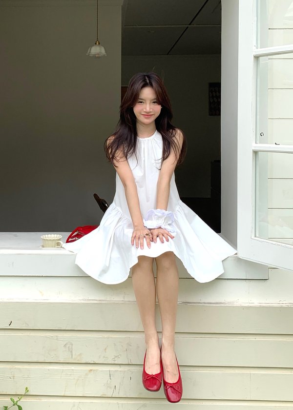 Dora Ribbon Mini Dress in White