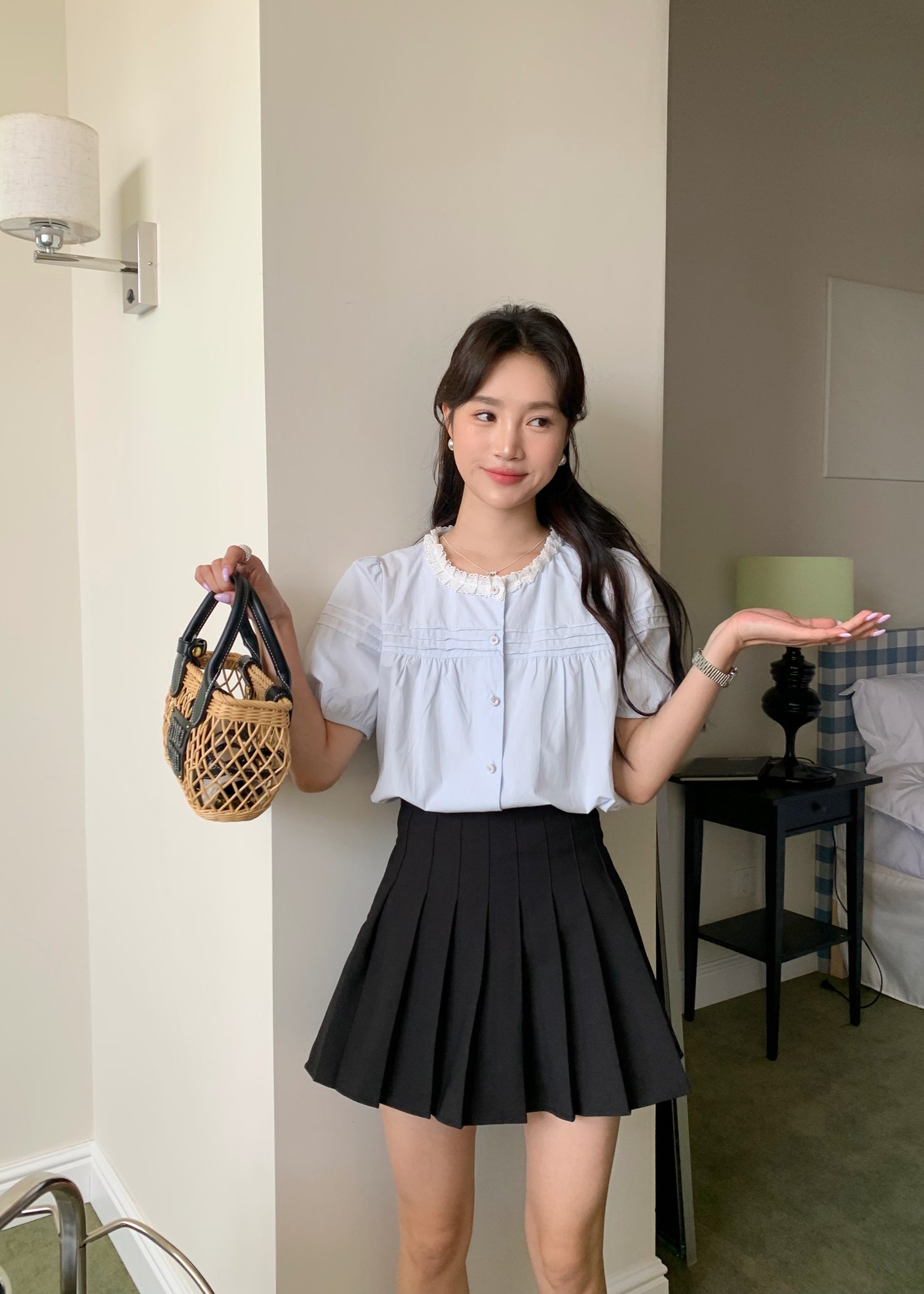 Jollie Pleated Mini Skort in Black