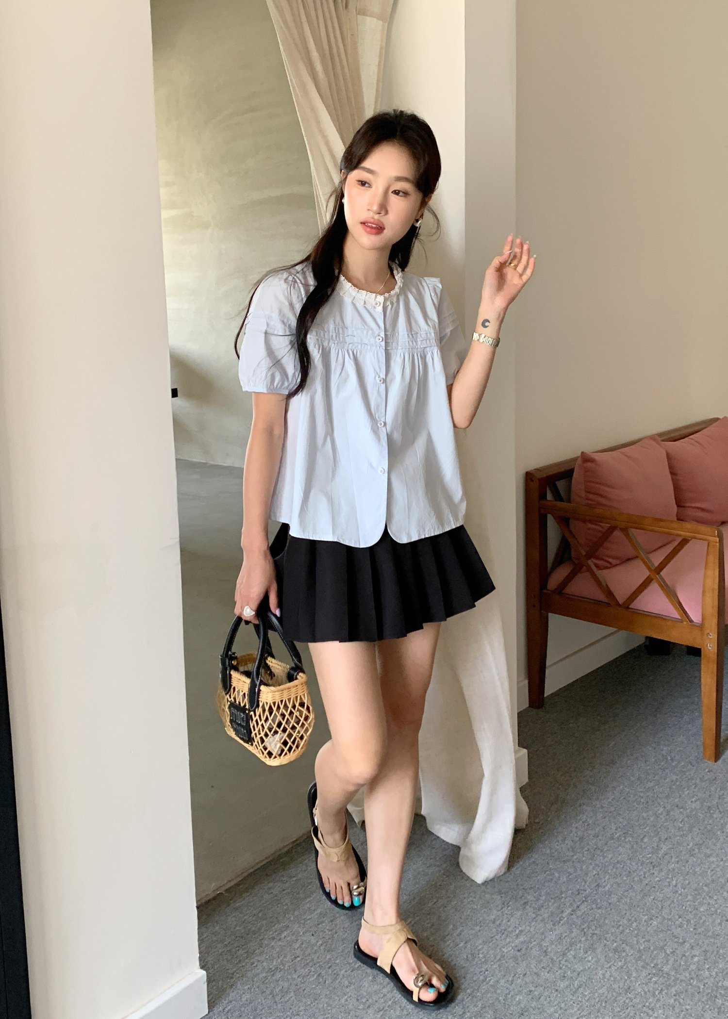 Jollie Pleated Mini Skort in Black
