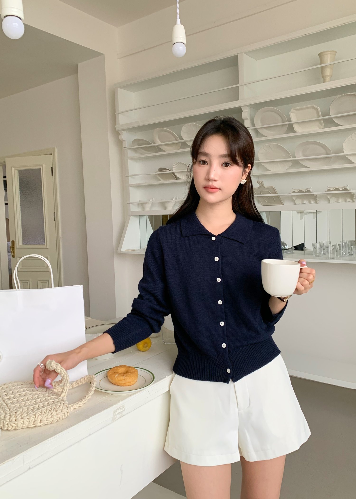 Hestie Basic Cardigan in Navy Blue