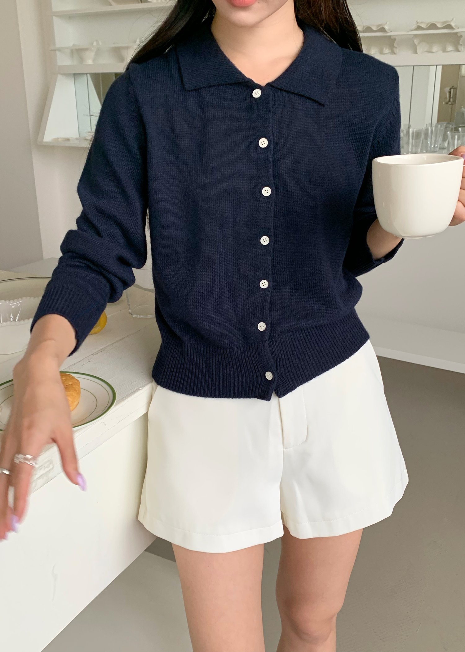 Hestie Basic Cardigan in Navy Blue