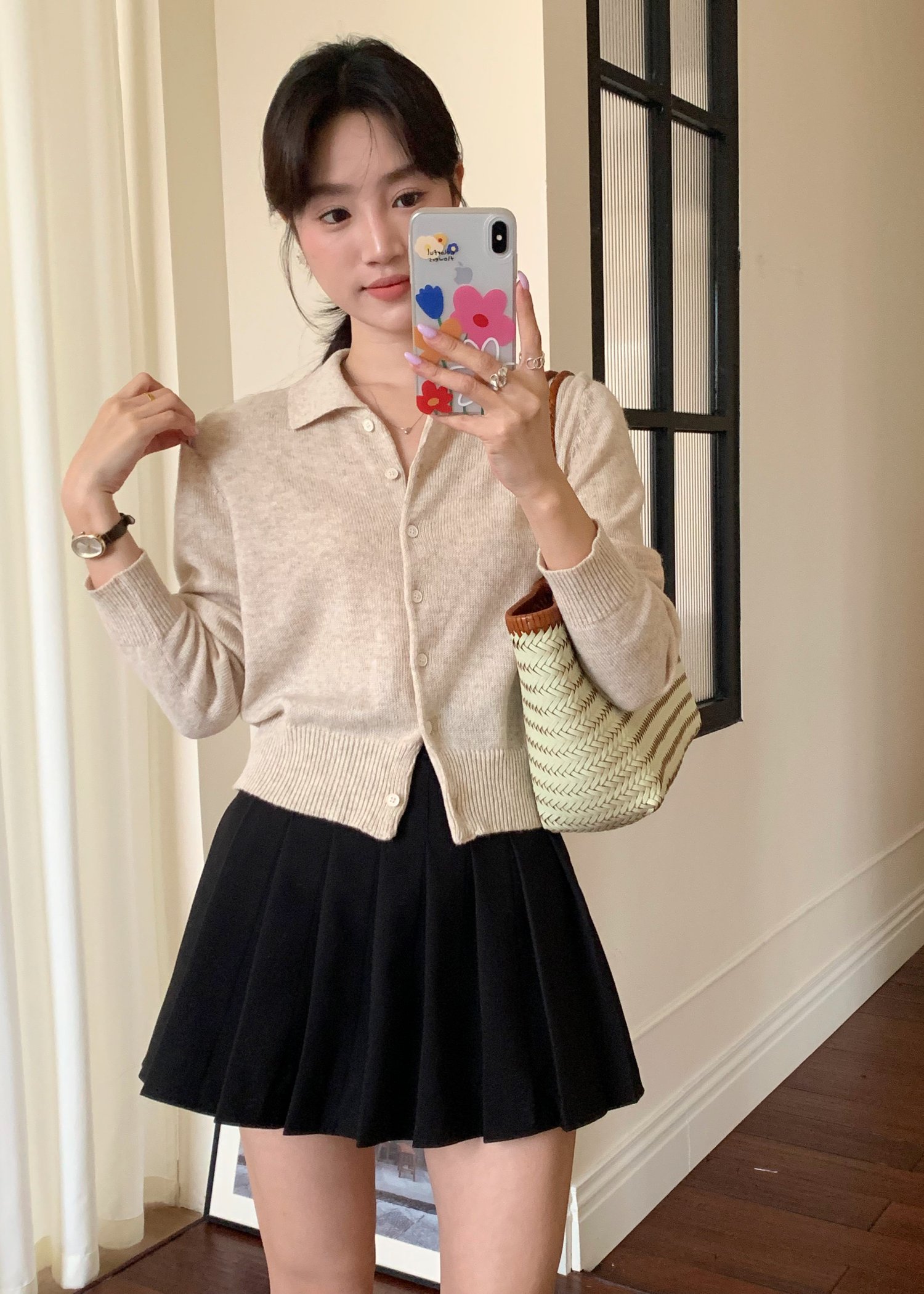 Hestie Basic Cardigan in Oat