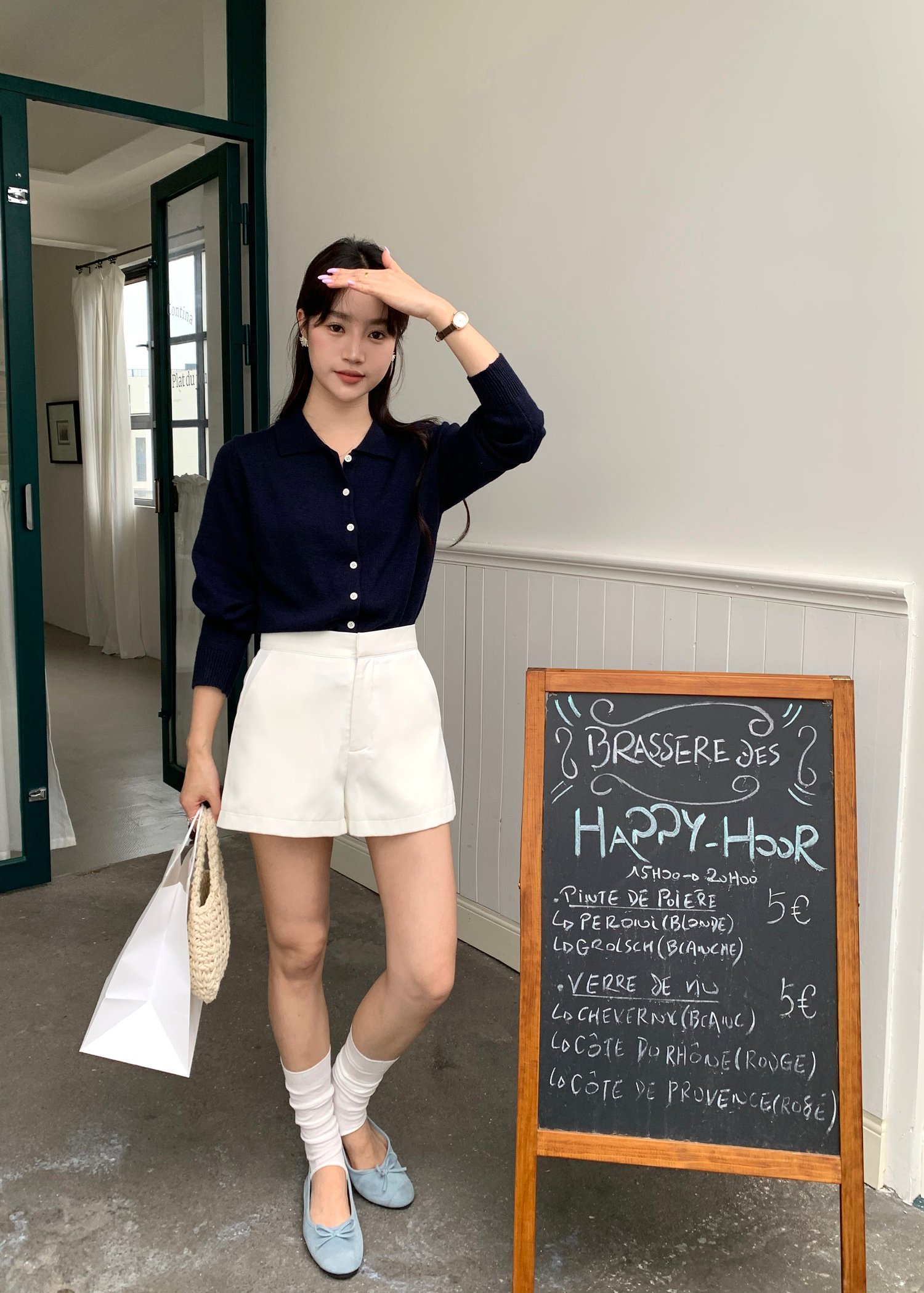 Hestie Basic Cardigan in Navy Blue