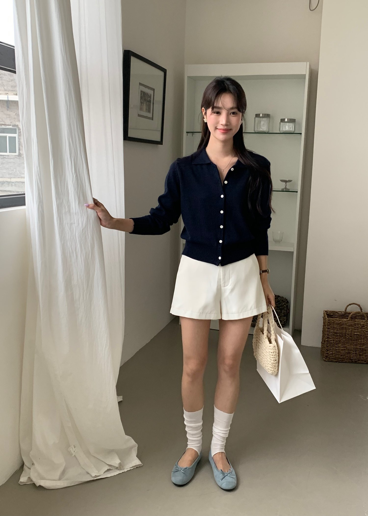 Hestie Basic Cardigan in Navy Blue