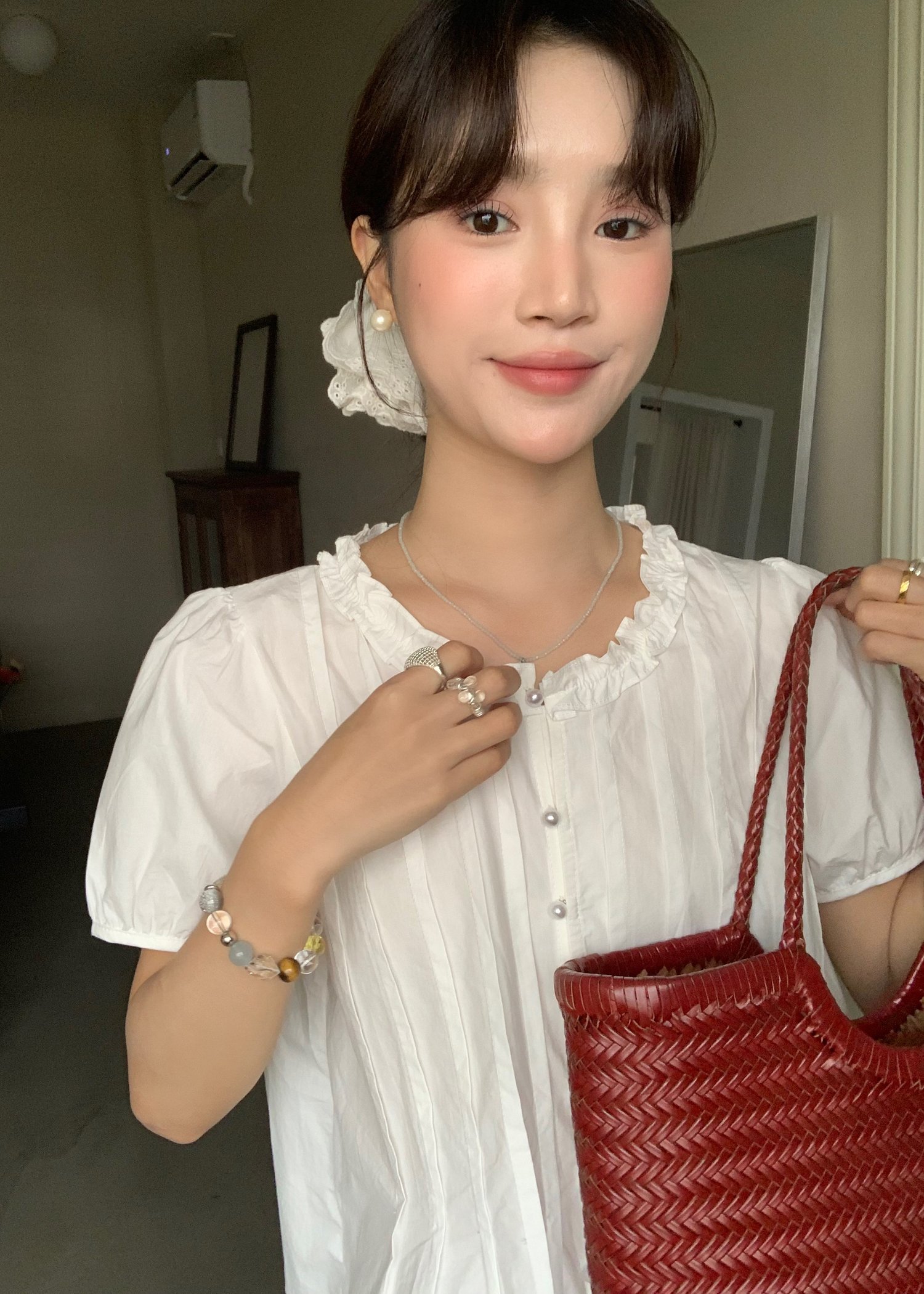 Anne Pearl Buttoned Blouse in White
