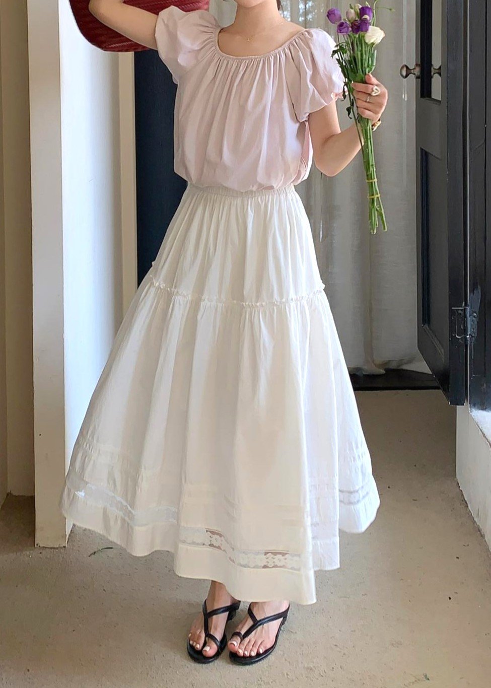 Lacey Flare Long Skirt in White