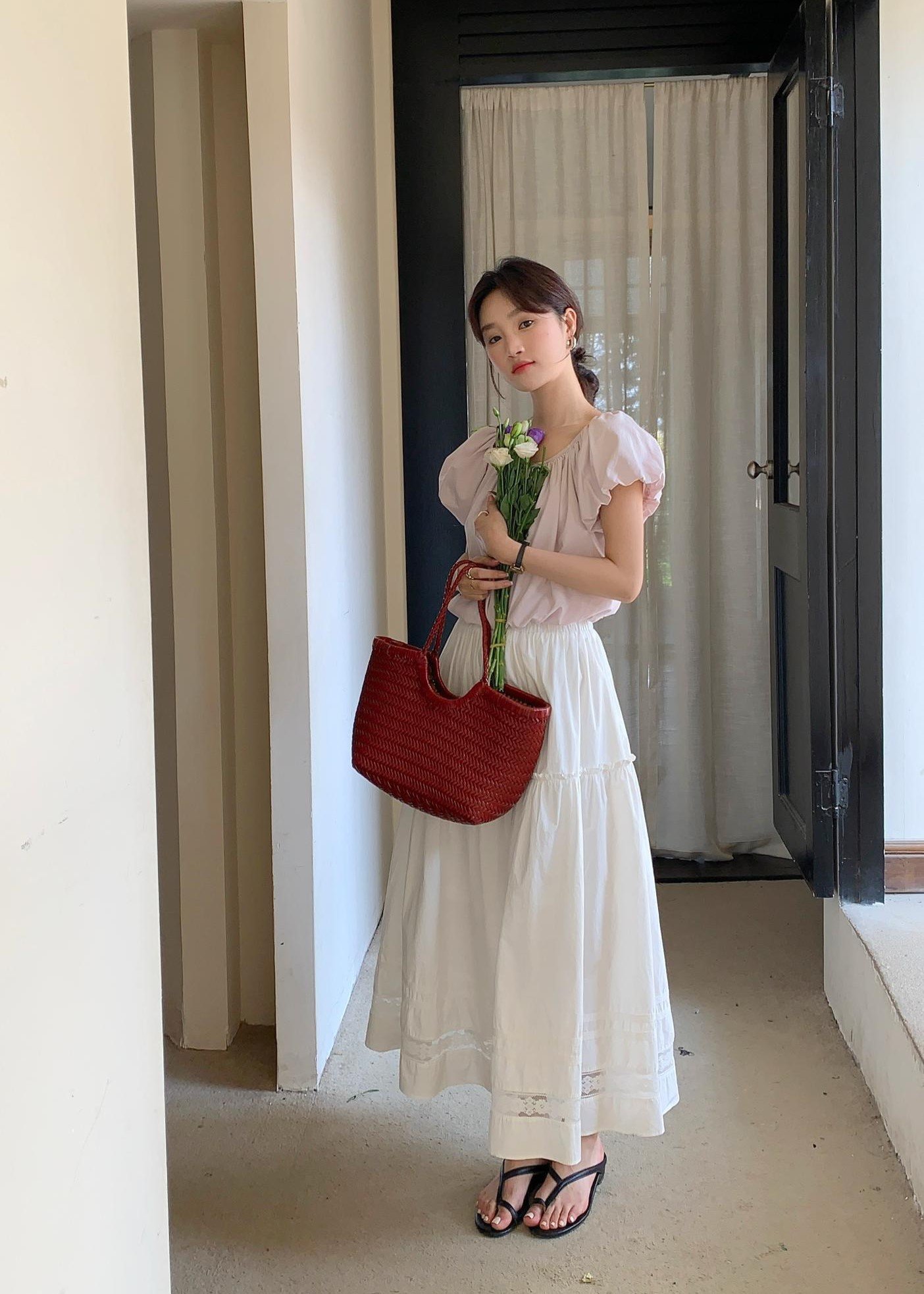 Lacey Flare Long Skirt in White