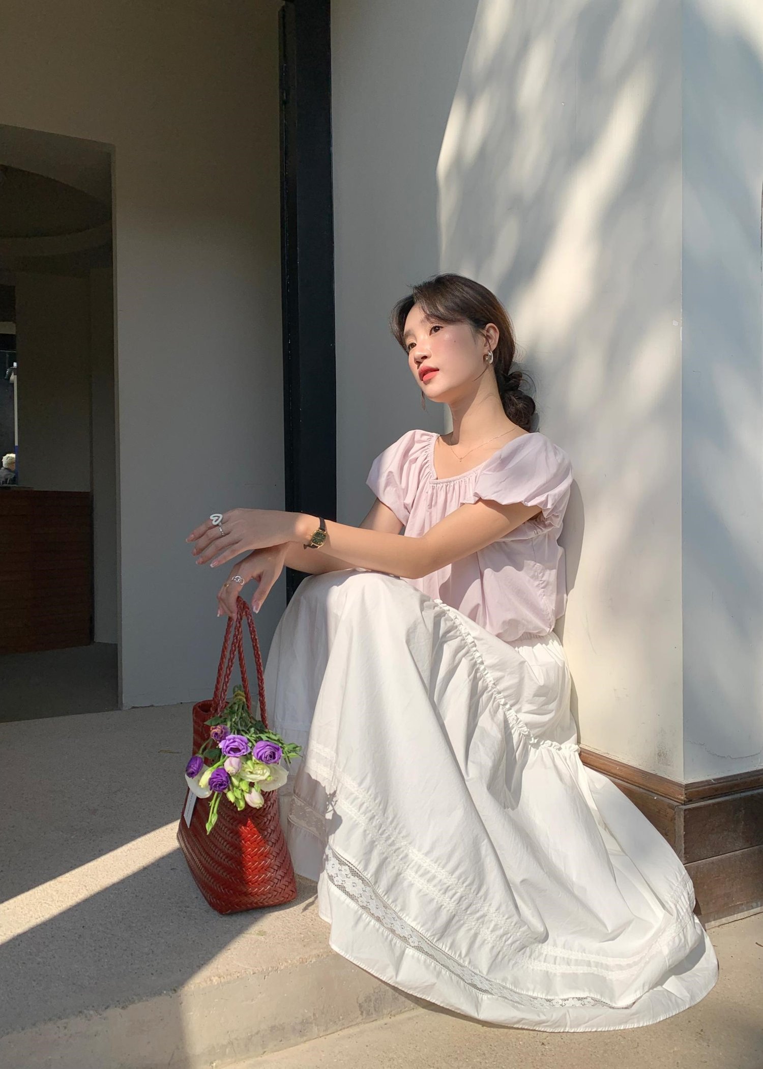 Lacey Flare Long Skirt in White