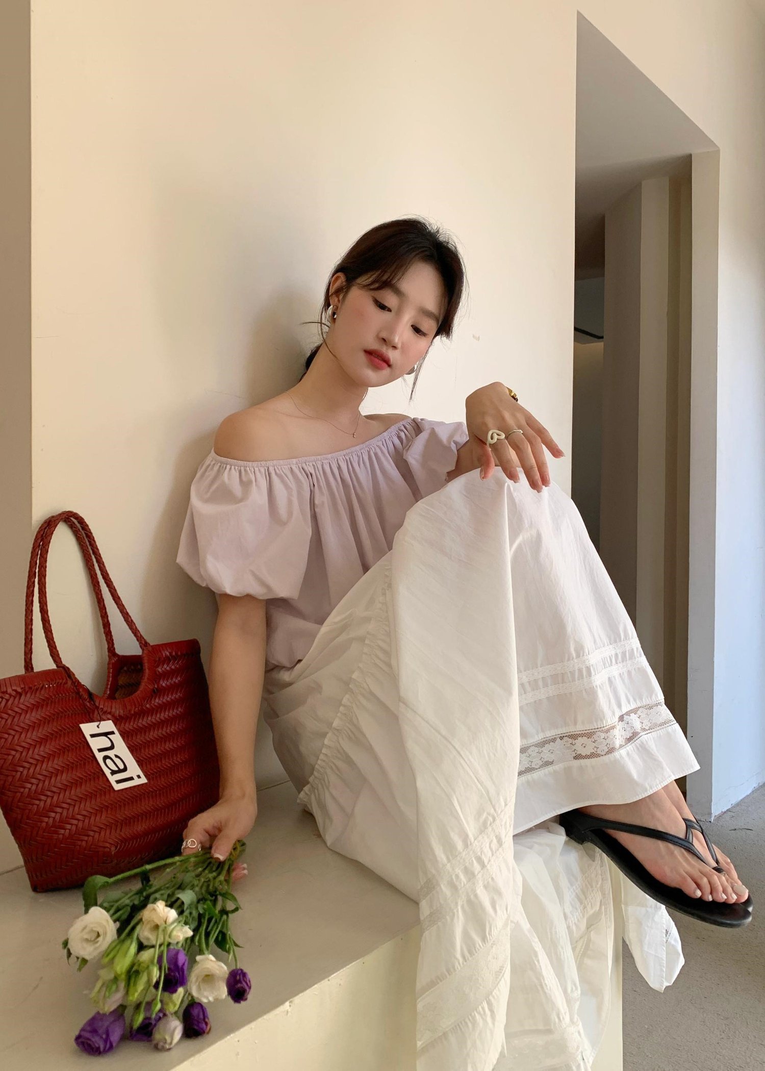 Lacey Flare Long Skirt in White