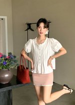 Anne Pearl Buttoned Blouse in White