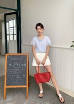 Anne Pearl Buttoned Blouse in Baby Blue