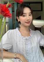Anne Pearl Buttoned Blouse in Baby Blue