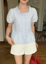 Anne Pearl Buttoned Blouse in Baby Blue