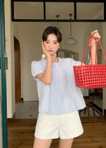Anne Pearl Buttoned Blouse in Baby Blue
