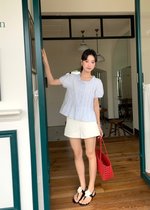 Anne Pearl Buttoned Blouse in Baby Blue