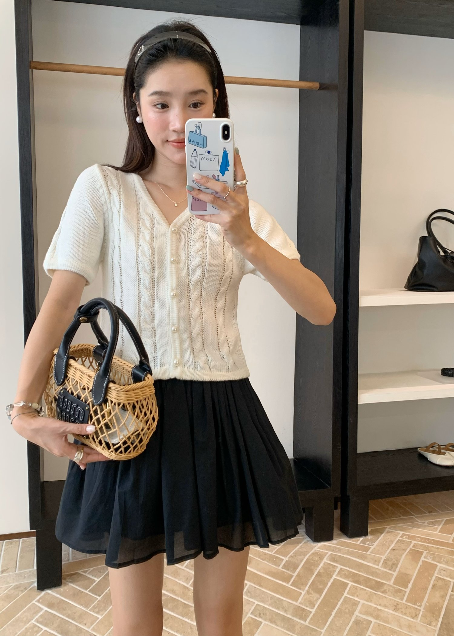 Tiana Pearl Buttoned Knit Top in White
