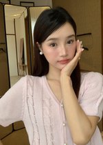 Tiana Pearl Buttoned Knit Top in Baby Pink