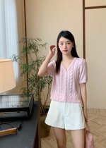 Tiana Pearl Buttoned Knit Top in Baby Pink