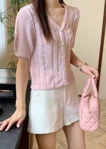 Tiana Pearl Buttoned Knit Top in Baby Pink