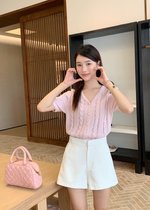Tiana Pearl Buttoned Knit Top in Baby Pink