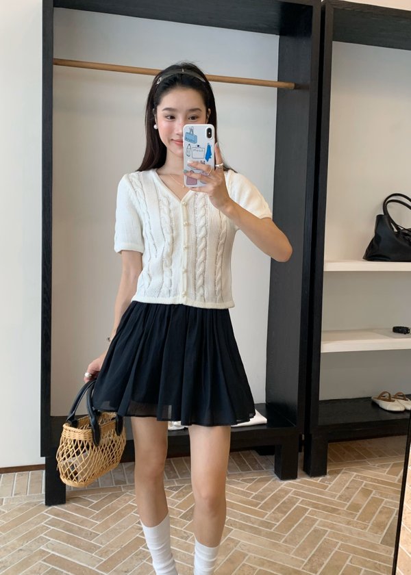 Tiana Pearl Buttoned Knit Top in White