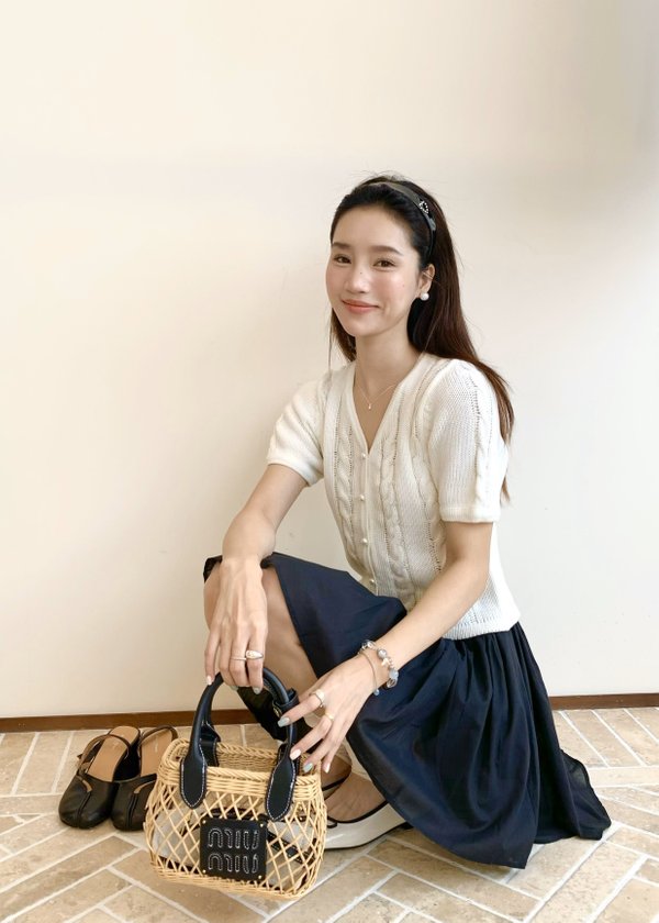 Tiana Pearl Buttoned Knit Top in White