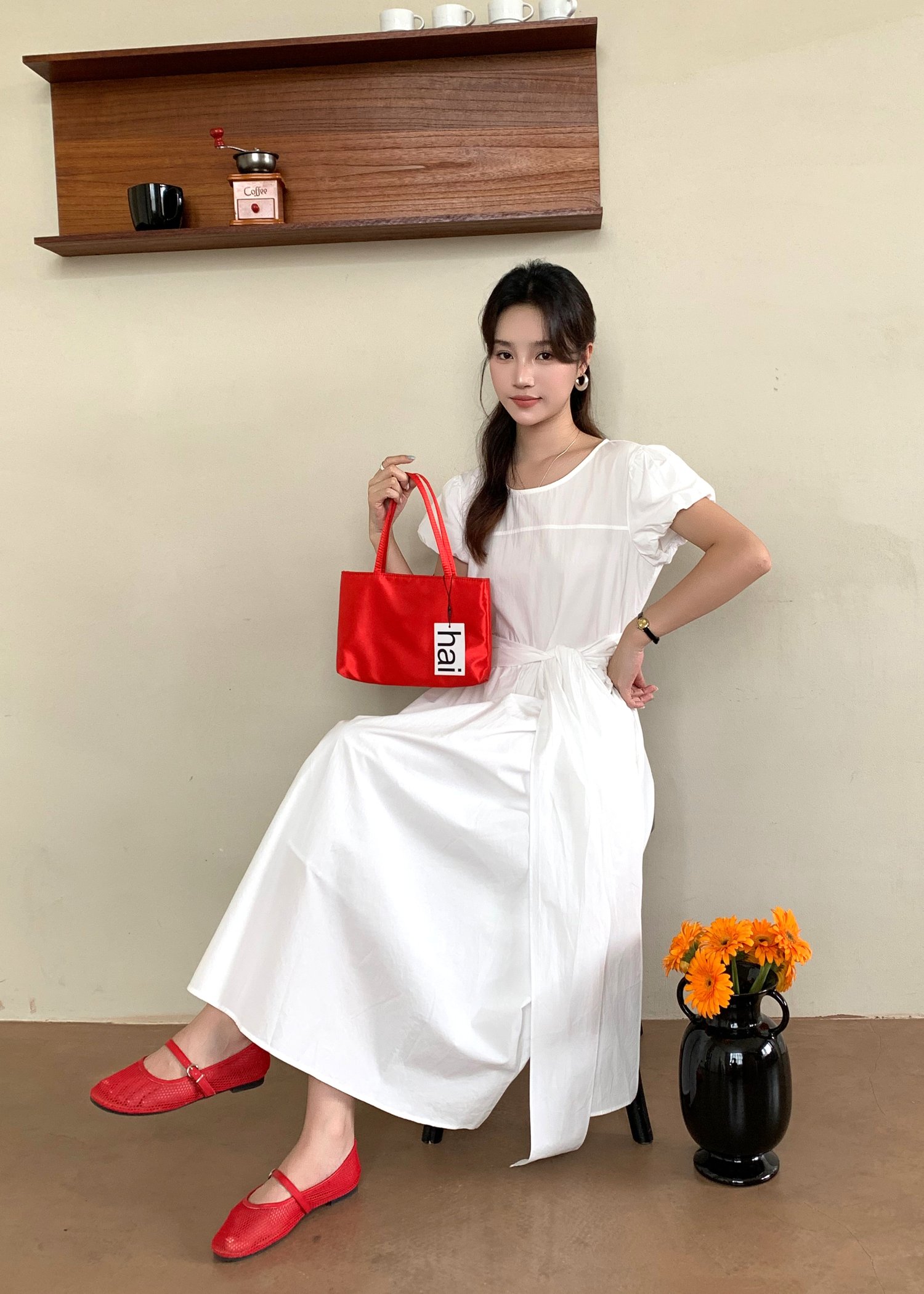 Ainsley Ribbon Maxi Dress in White