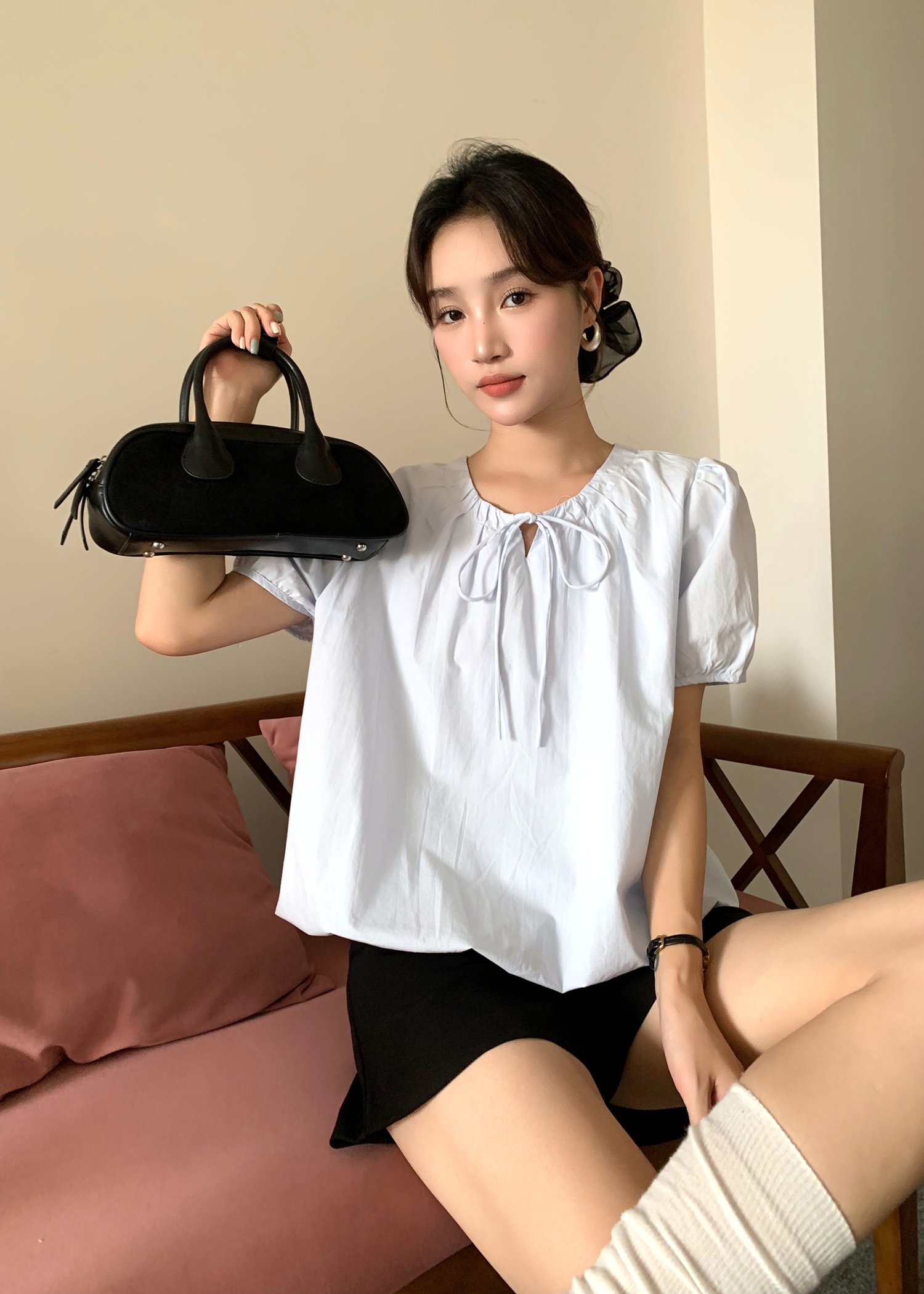 Joan Ribbon Puffy Top in Blue
