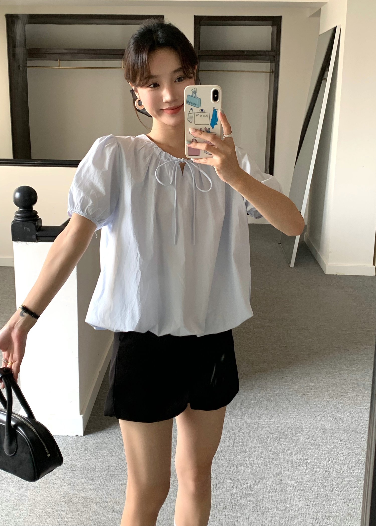 Joan Ribbon Puffy Top in Blue
