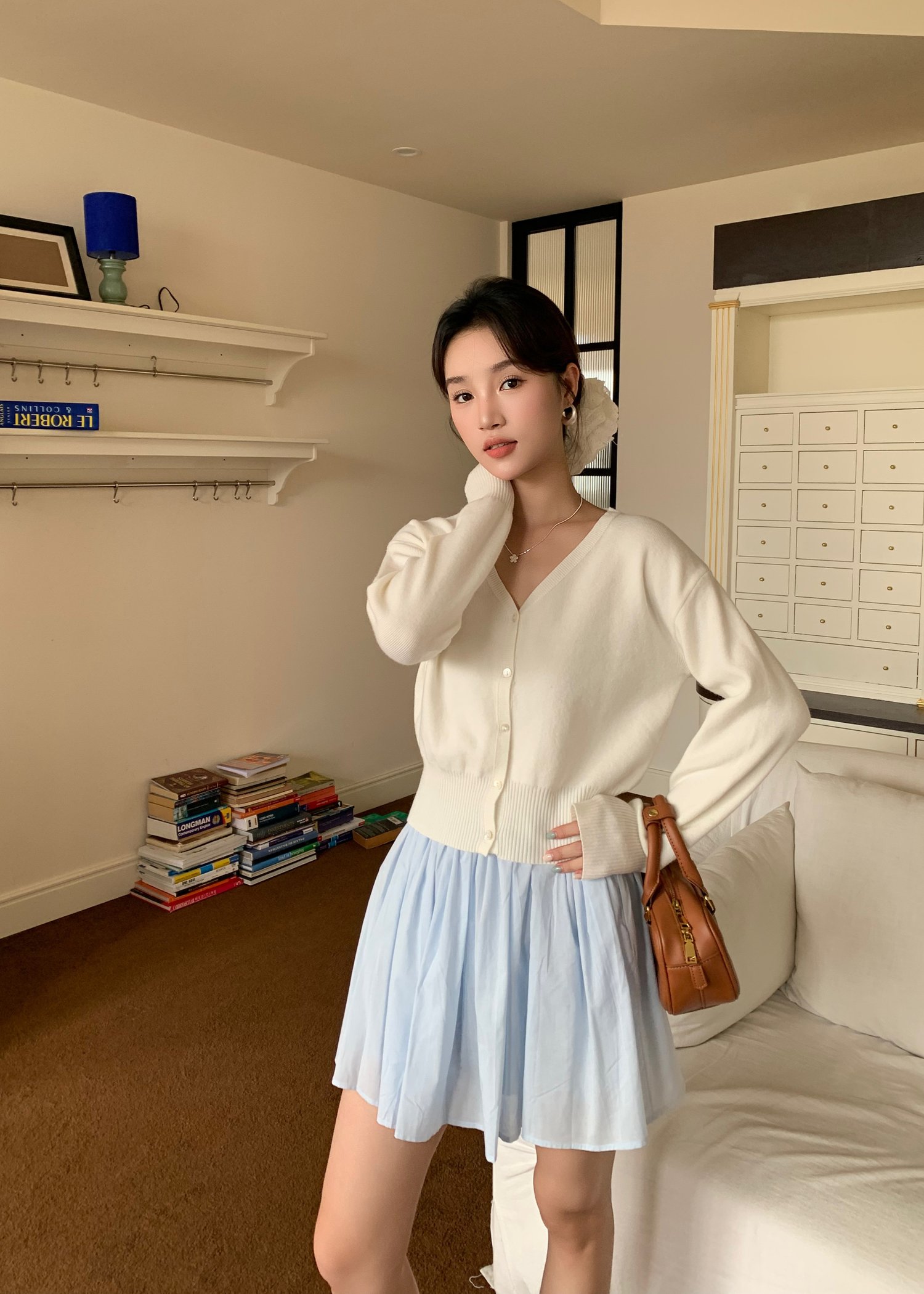 Elena Long Sleeve Knit Top in White