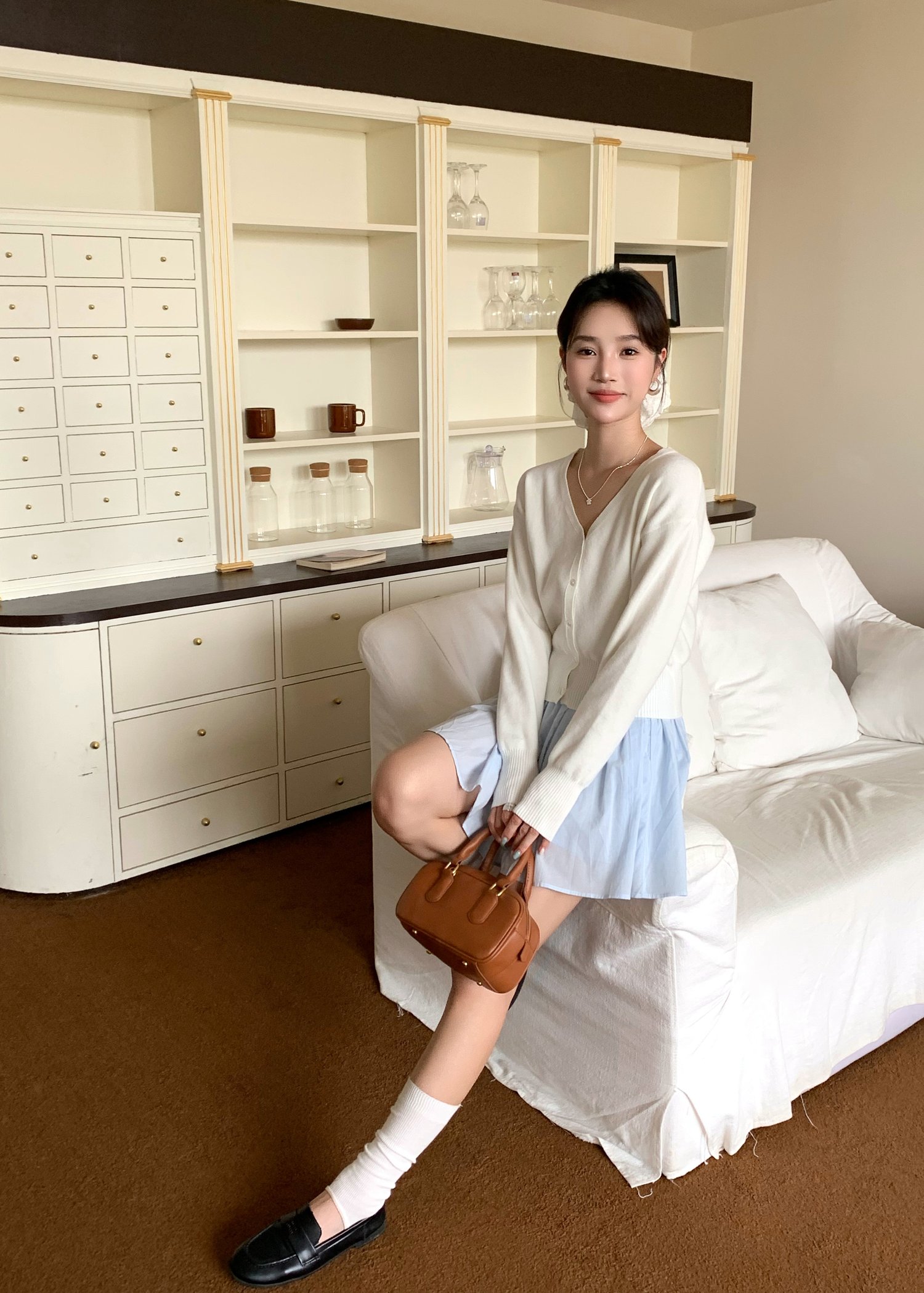 Elena Long Sleeve Knit Top in White